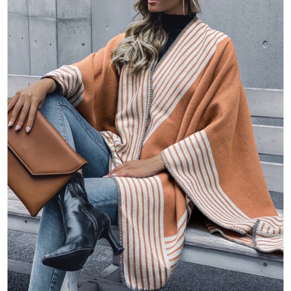 Ginger Striped Knit Poncho Cardigan Sweater - Picture 4 of 7